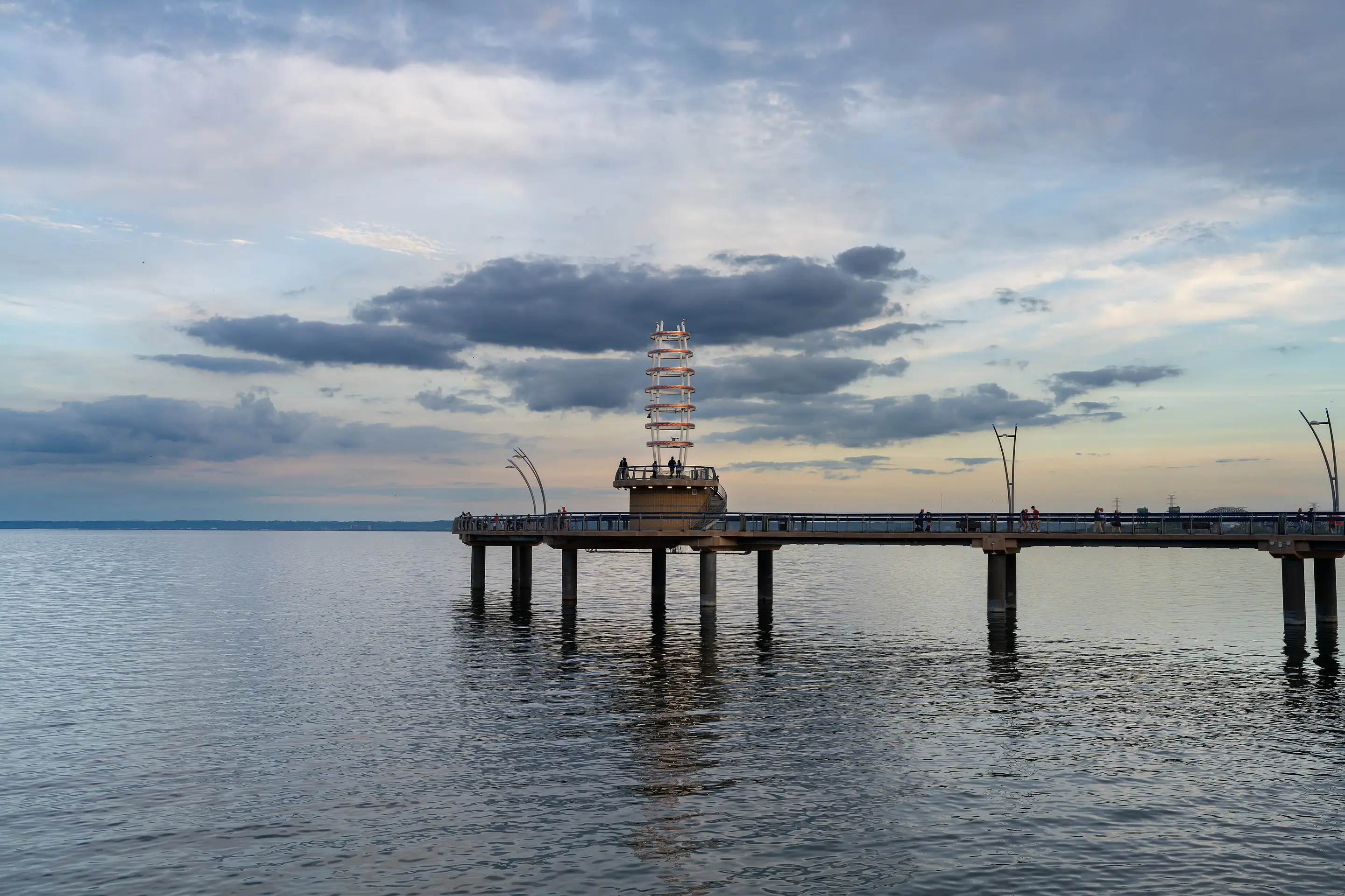 Brant Street Pier at dusk on the Burlington waterfront, Lake Ontario